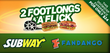 Online Deals 2 Footlongs + 2 Fandango Movie Tickets - Subway